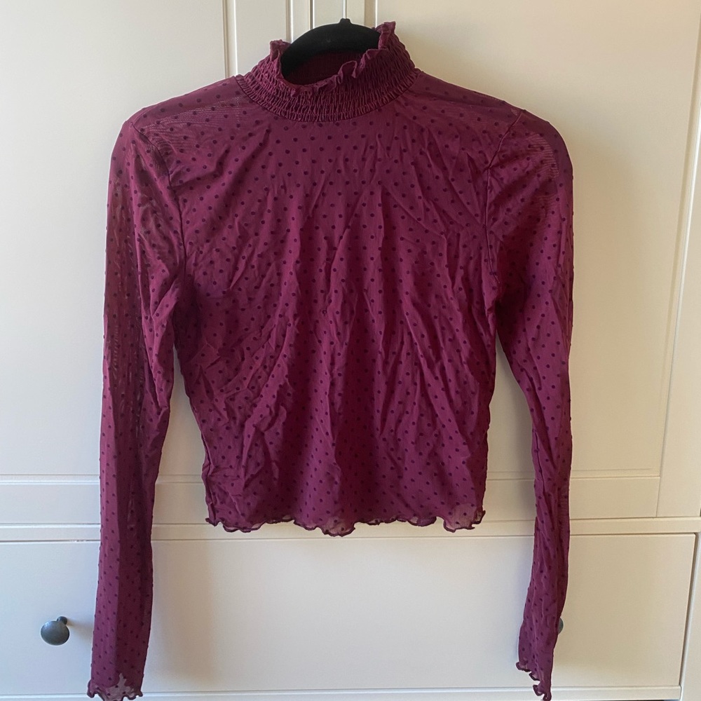 Maroon Sheer Swiss Dot Mesh Top